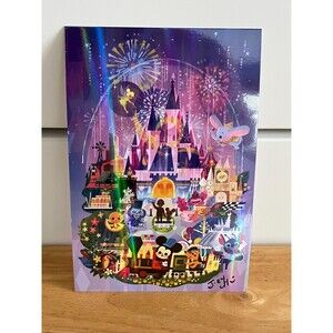 Walt Disney World 2023 Joey Chou Magic Kingdom Holographic Postcard SIGNED!!